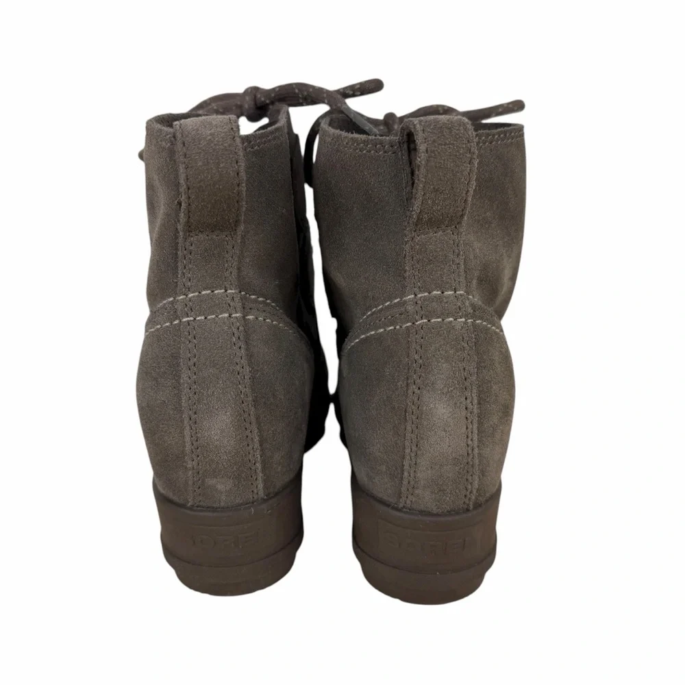 Sorel Evie Suede Lace-Up Wedge Boots Grey Size 7